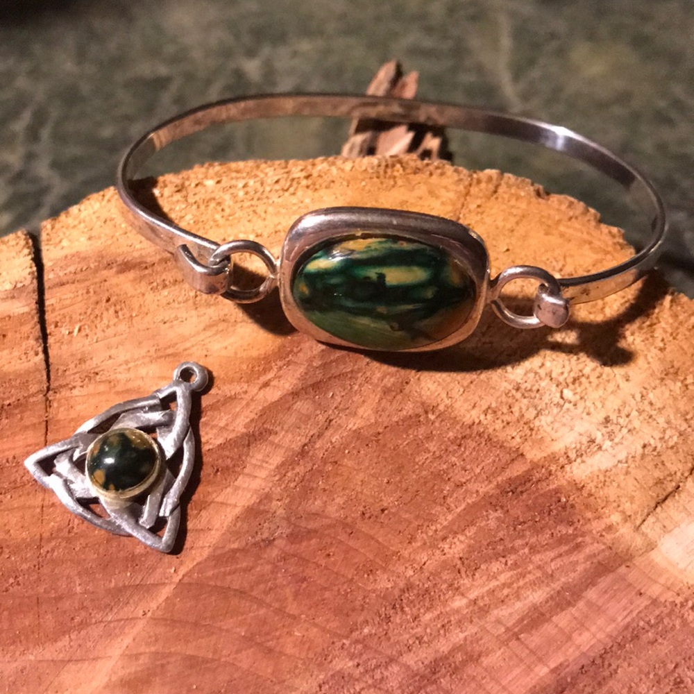 Silver bracelet with Connemara marble stone